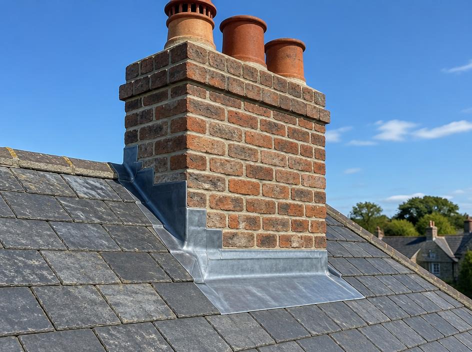 Chimney repointing and lead flashing